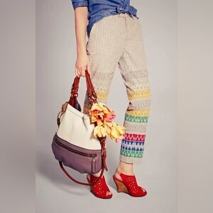 Anthropologie Cartonnier Stitched Rainbow Embroidered Railroad Pants Size 10